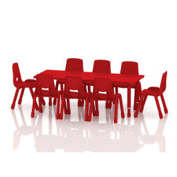 Wood Rectangular Table Size : 150*60 cm with Multi-Height Legs 55-75 cm - Red Color