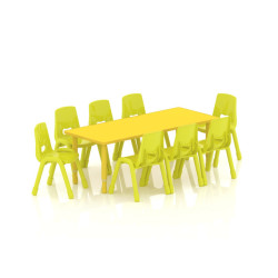 Wood Rectangular Table Size :150*60cm with Multi-Height Legs 55-75 cm - Yellow Color