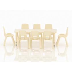 Wood Rectangular Table Size: 150*60cm with Multi-Height Legs 55-75 cm - Wooden Color