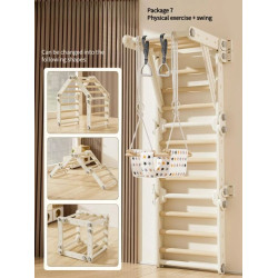 جهاز التسلق مع حلقات التوازن و مرجيحة لون بني فاتح