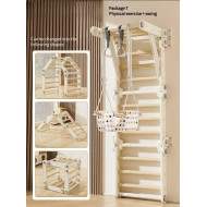 جهاز التسلق مع حلقات التوازن و مرجيحة لون بني فاتح وبرتقالي