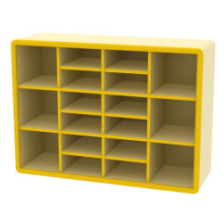 وحدة تخزين وسائل 18 خانه الشكل الجديد 120*40*90سم لون اصفر  وحدة تخزين وسائل 18 خانه الشكل الجديد 120*40*90سم لون اصفر