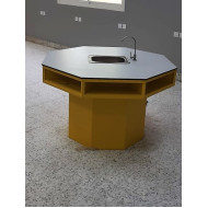 Eight-elementary laboratory bench with electricity and water service, 75 cm high, with a phenolic surface