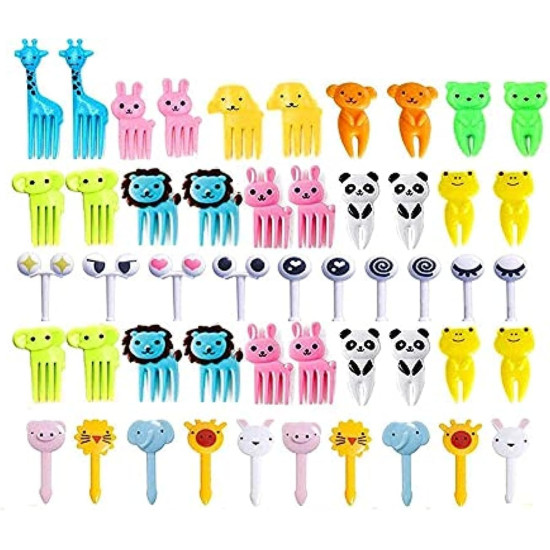 Chopsticks and forks to pick up food and fruits for children with cute animal drawings, 50 pieces