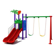 Built-in Outdoor Garden Toy with Double Slide and Two Swings Size: 380*260*410 cm