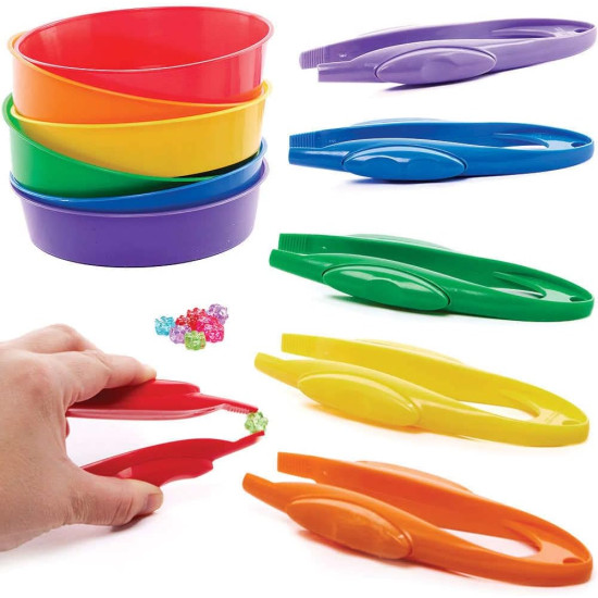 Baker Ross FC936 Plastic Sorting Tongs and Trays, Pack of 6