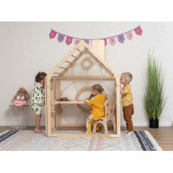 Wooden Climbing House with 4 Exercise Pieces Size: 109.5*94.4*142 cm Wooden Climbing House with 4 Exercise Pieces Size: 109.5*94.4*142 cm