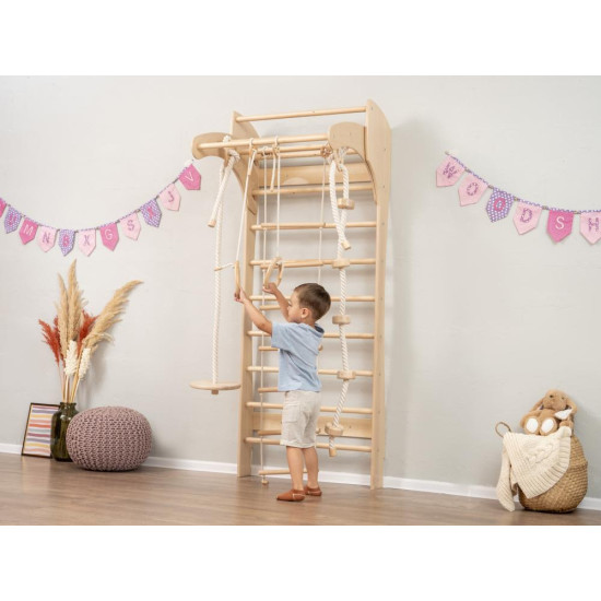 Wooden Swedish Exercise Wall with 4 Workout Pieces Size: 80*83*195 cm Wooden Swedish Exercise Wall with 4 Workout Pieces Size: 80*83*195 cm