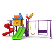 العاب زحاليق خارجية للأطفال – زحليقة مزدوجة مع بيت وأرجوحة مقاس: 480*300*280 سم