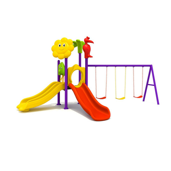 مجموعة العاب اطفال بزحليقتين  وثلاث مراجيح مقاس: 300*360*540 سم