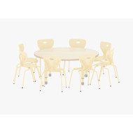 طاولة دائرية خشب قطر  120 سم بأرجل متعددة الارتفاعات 55-75 سم - لون خشبي