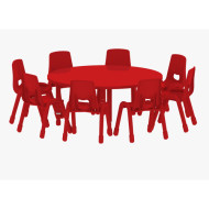 طاولة دائرية خشب قطر  120 سم بأرجل متعددة الارتفاعات 55-75 سم - لون احمر