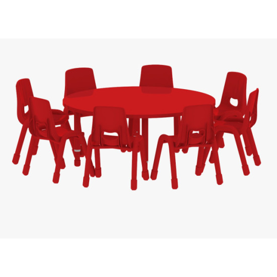 طاولة دائرية خشب قطر  120 سم بأرجل متعددة الارتفاعات 55-75 سم - لون احمر