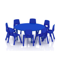 طاولة دائرية خشب قطر  120 سم بأرجل متعددة الارتفاعات 55-75 سم - لون ازرق