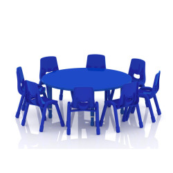 طاولة دائرية خشب قطر  120 سم بأرجل متعددة الارتفاعات 55-75 سم - لون ازرق