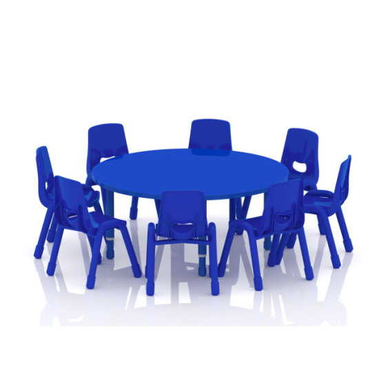 طاولة دائرية خشب قطر  120 سم بأرجل متعددة الارتفاعات 55-75 سم - لون ازرق