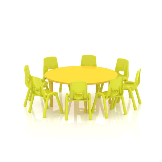 طاولة دائرية خشب قطر  120 سم بأرجل متعددة الارتفاعات 55-75 سم - لون اصفر