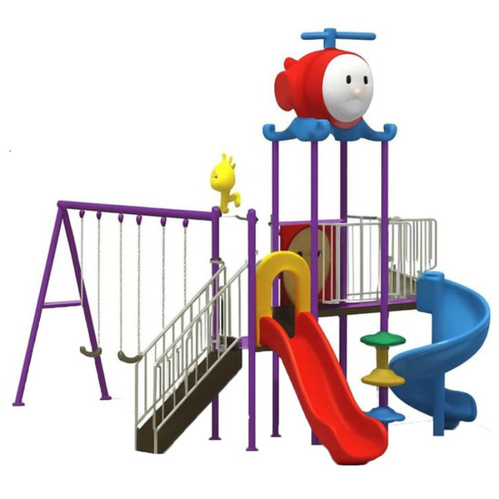 ملعب مغامرات للاطفال مع 3 مراجيح وزحليقتين