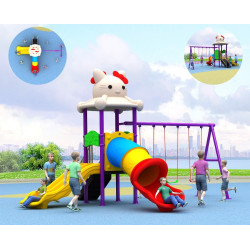 لعبة حدائق برج مع 2 زحليقة و3 مراجيح بثلاث مقاعد مقاس: 310*365*555 سم