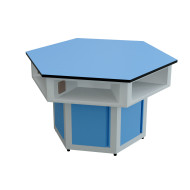 Hexagonal student bench height 75 cm without water and electricity services top made of resistant phenolic material frame 1.25 m coated with varnish Hexagonal student bench height 75 cm without water and electricity services top made of resistant phenolic material frame 1.25 m coated with varnish