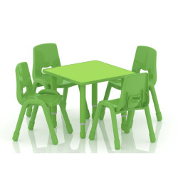 Square Wooden Table Size: 60*60 cm with Multi-Height Legs 55*75 cm - Green Color