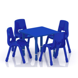 طاولة مربعة خشب مقاس : 60*60 سم بأرجل متعددة الارتفاعات 55*75 سم - لون ازرق