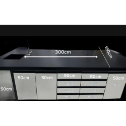 Rectangular Wood Lab Bench with Two-Sided Service Tanks + Side Entrance for Maintenance + Electricity and Water Services Iron Structure Resistive Surface of Fino Lake Rectangular Wood Lab Bench with Two-Sided Service Tanks + Side Entrance for Maintenance + Electricity and Water Services Iron Structure Resistive Surface of Fino Lake