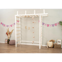 Swedish Wall Club with 2 Workout Pieces - White & Wooden Size: 221*191 cm Swedish Wall Club with 2 Workout Pieces - White & Wooden Size: 221*191 cm