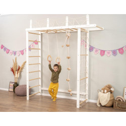 Swedish Wall Club with 2 Workout Pieces - White & Wooden Size: 221*191 cm Swedish Wall Club with 2 Workout Pieces - White & Wooden Size: 221*191 cm