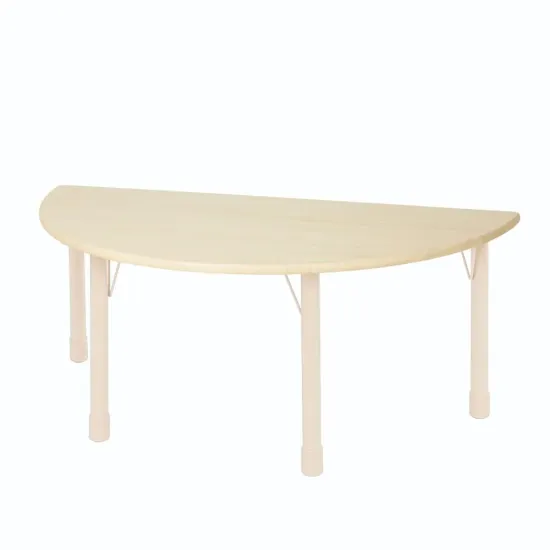 Wooden semi-circular table with iron legs, size: 120*60*52 cm