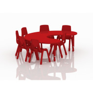 Crescent Table Wood Size 180*120 cm With Multi Height Legs 55-75 cm - Red Color