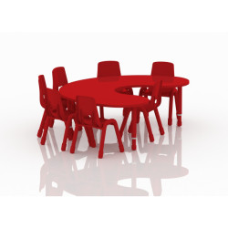 Crescent Table Wood Size 180*120 cm With Multi Height Legs 55-75 cm - Red Color
