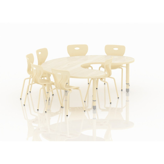 Crescent Table Wood Size 180*120 cm With Multi Height Legs 55-75 cm - Wooden Color