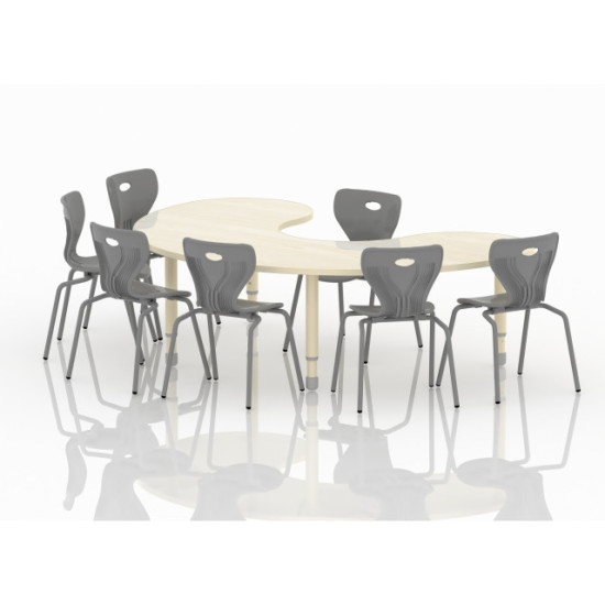 Crescent Table Wood Size 180*120 cm With Multi Height Legs 55-75 cm - Wooden Color