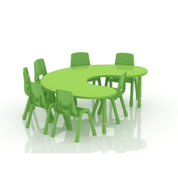 Crescent Wood Table Size 180*120 cm With Multi Height Legs 55-75 cm - Green Color