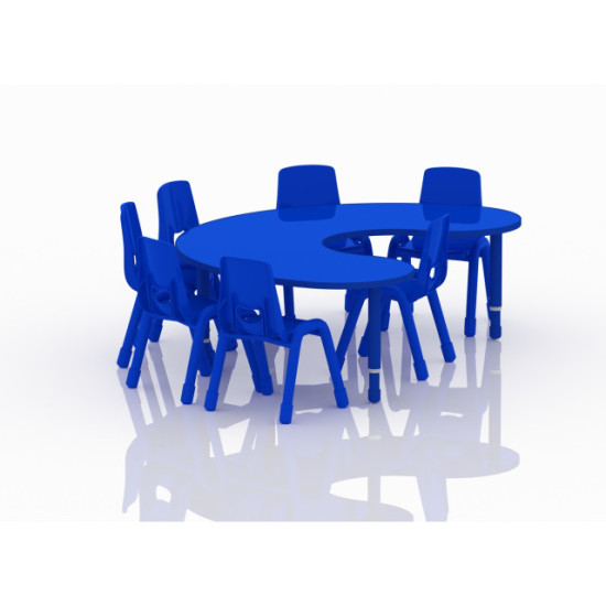Crescent Wood Table Size 180*120 cm With Multi Height Legs 55-75 cm - Blue Color